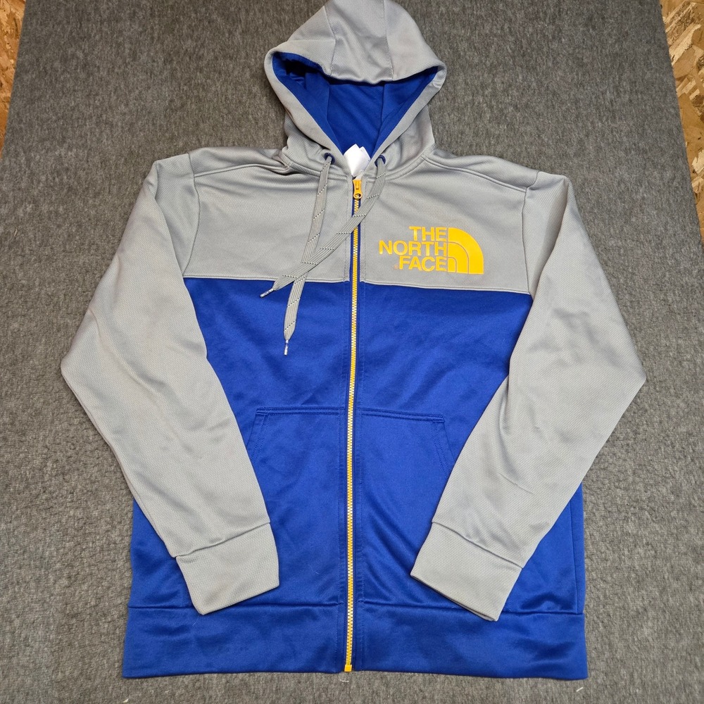 The North Face Hoodie Mens Large Gray Blue Full Zip Big Logo Activewear